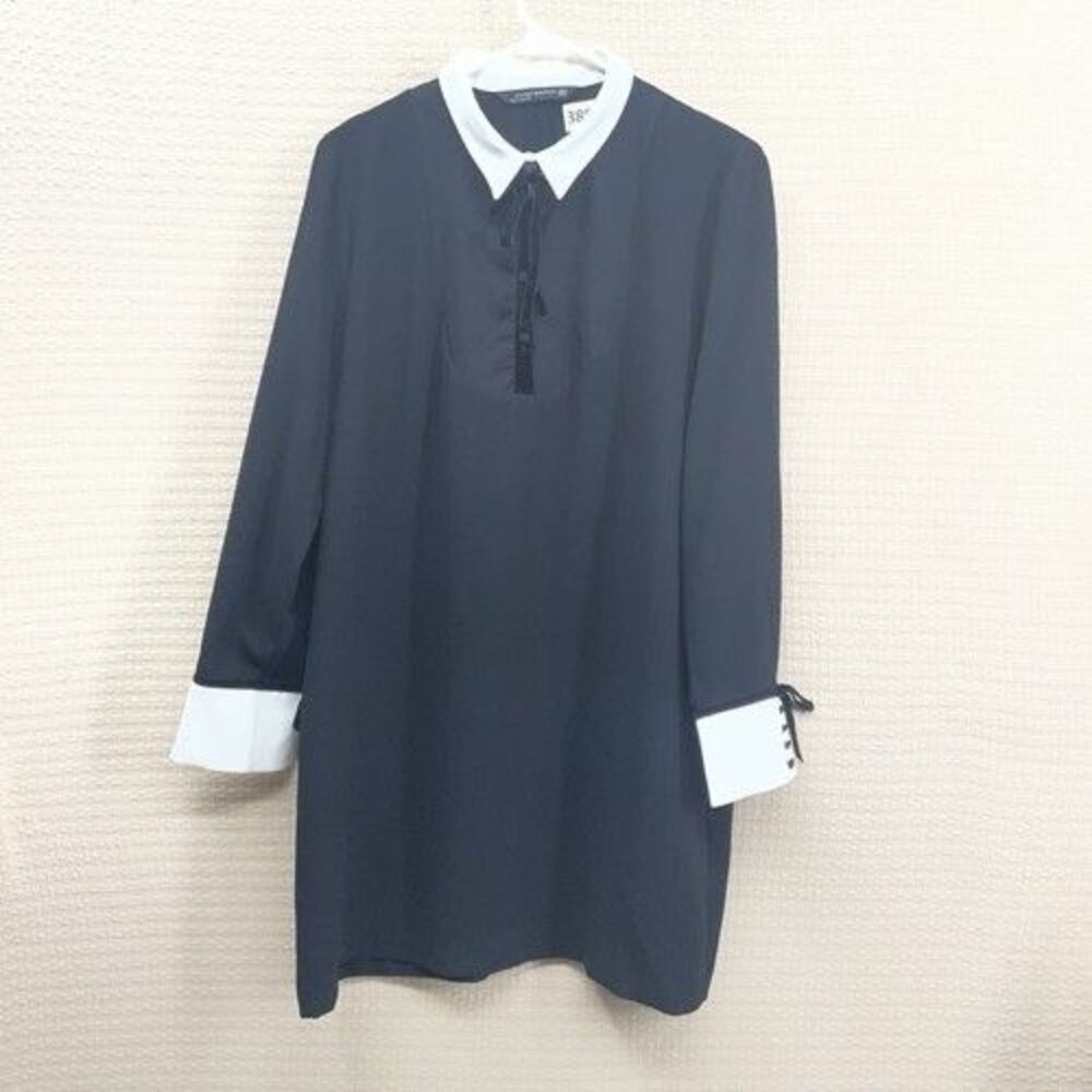 Zara Black/White Contrasting Lapel Collar A-Line Mini‎ Dress Women Size XL
